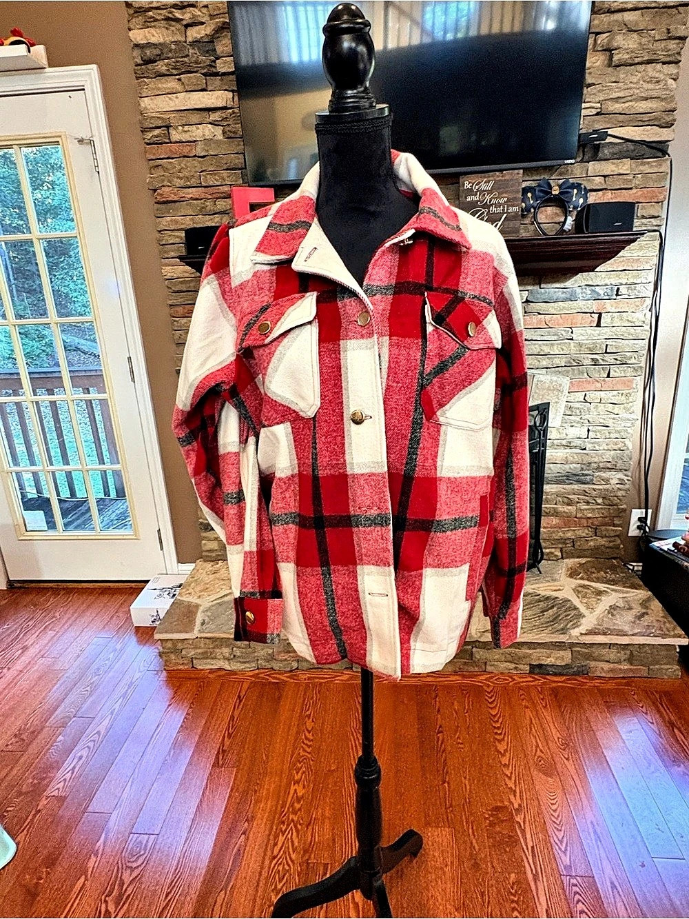 Plaid Jacket in Red & White Like New